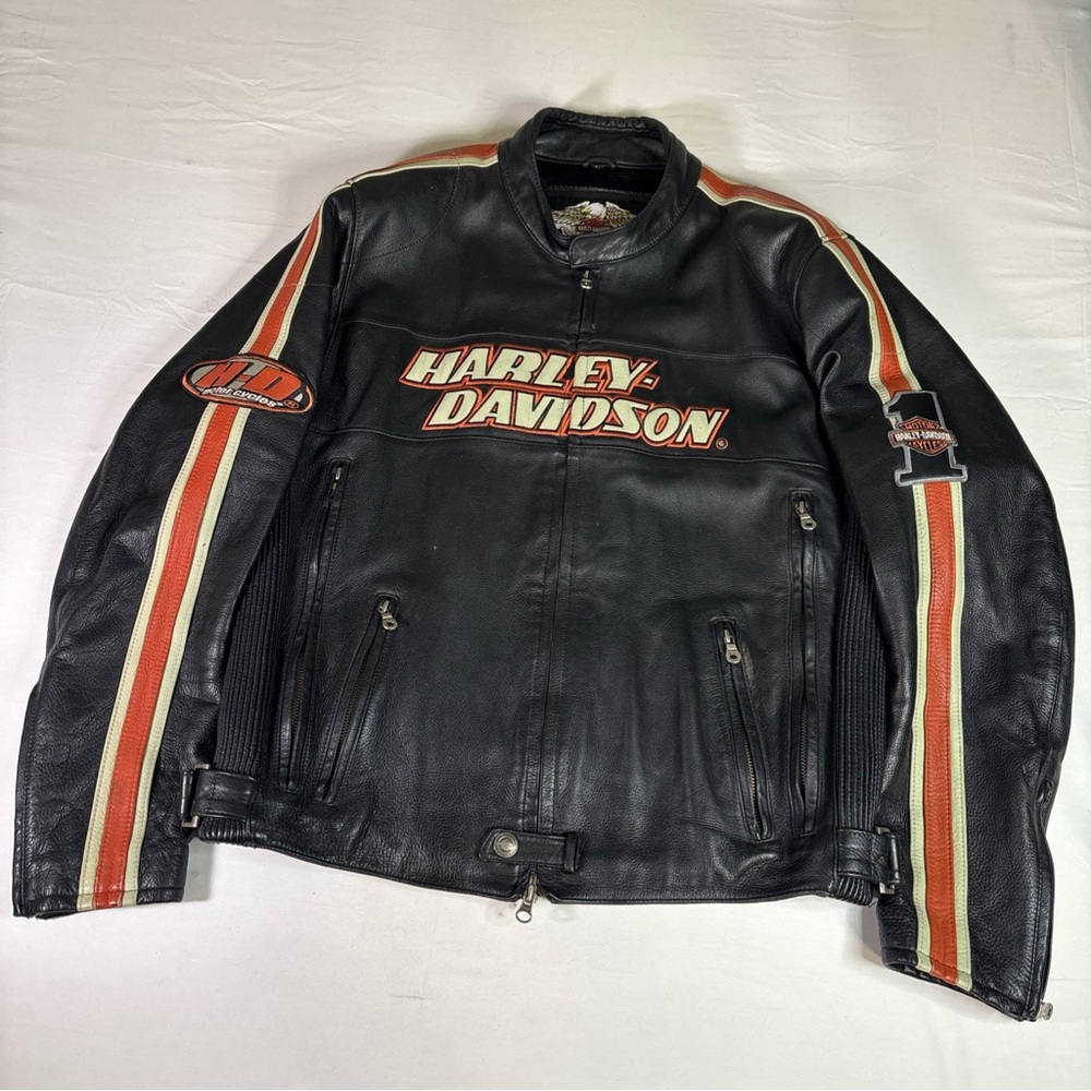VINTAGE HARLEY DAVIDSON GENUINE LEATHER MEN'S LARGE FULL ZIP JACKET PRE-OWNED.